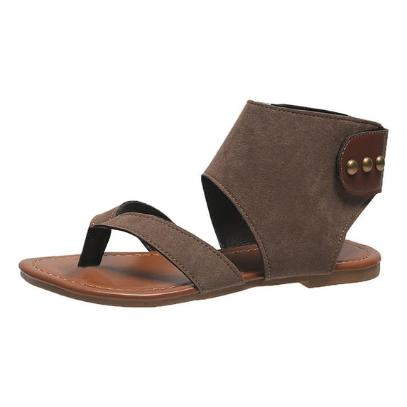 Anuirheih New Women's Sandals Fashion Roman Thong Flat Sandals Sandals Women (Khaki)