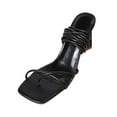 thumbnail image 1 of Anuirheih Open Toe Comfortable Large Size Chain One-word Fashion Sandals Sandals Women (Black), 1 of 5