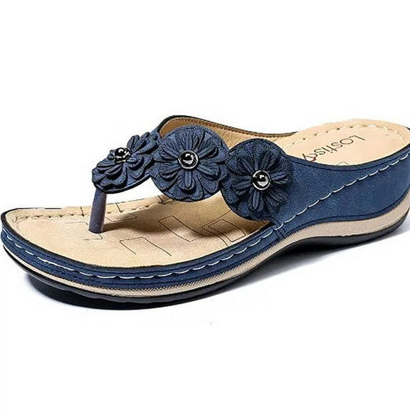 Anuirheih Sandals Women Flip Flops, Wedge Comfortable Beach Shoes for Women Casual Slides(Blue)