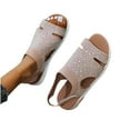 thumbnail image 1 of Anuirheih Sandals for Women Summer Flats, Comfortable Ankle Strap Dress Flats Shoes Breathable Rhinestone Casual Slip on Open Toe Beach Sandal(Khaki）, 1 of 5
