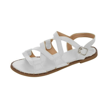 Anuirheih Sandals for Women Summer Flats, Comfortable Ankle Strap Dress Flats Shoes Casual Slip on Open Toe Beach Sandal(White)