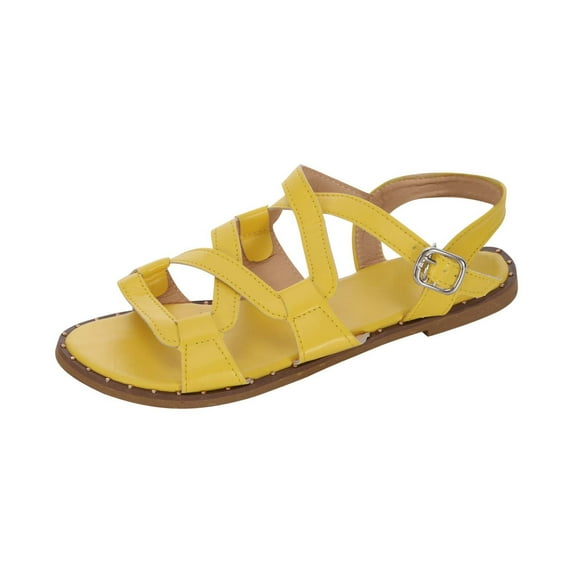 Anuirheih Sandals for Women Summer Flats, Comfortable Ankle Strap Dress Flats Shoes Casual Slip on Open Toe Beach Sandal(Yellow)