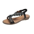 thumbnail image 1 of Anuirheih Sandals for Women Summer Flats, Comfortable Elastic Ankle Strap Dress Flats Shoes Casual Slip on Open Toe Boho Beach Sandal Black）, 1 of 9