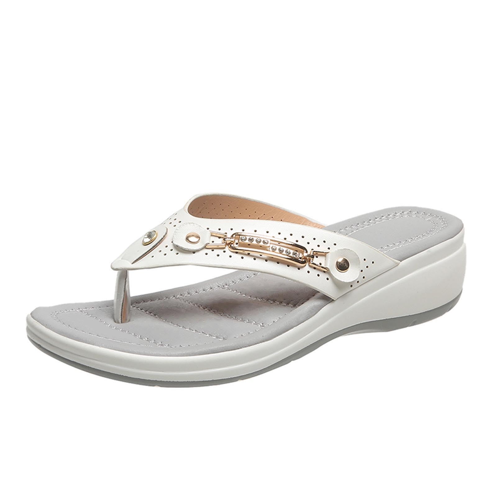 Women's Jeweled Slide Sandals With Low Heel - LOVE-02 Style, Patent Leather, Medium Width