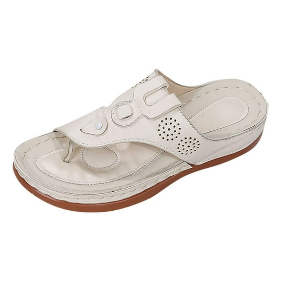 Anuirheih Sandals for Women Wedge Flip Flops Comfortable Slip on Low Heel Slippers Sandals with Arch Support Lightweight Casual Shoes(Beige)