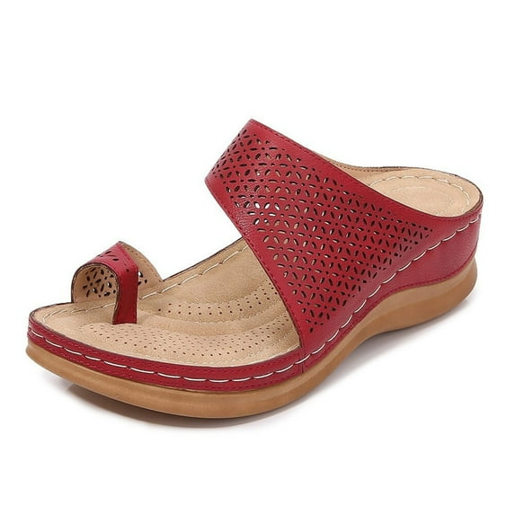 Anuirheih Sandals for Women Wedge Shoes, Comfortable Orthopedic Sandals Womens Summer Flip Flops Casual Walking Wedges(Red)