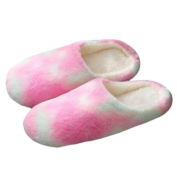 Anuirheih Slippers for Women Indoor Outdoor Plush Warm Colorful House Slippers Soft Soled Bedroom Non-Slip Shoes Couple Winter(Pink)