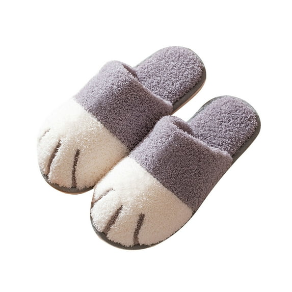 Anuirheih Slippers for Women Indoor Outdoor Plush Warm House Slippers Soft Soled Bedroom Non-Slip Shoes Couple Winter(Gray)