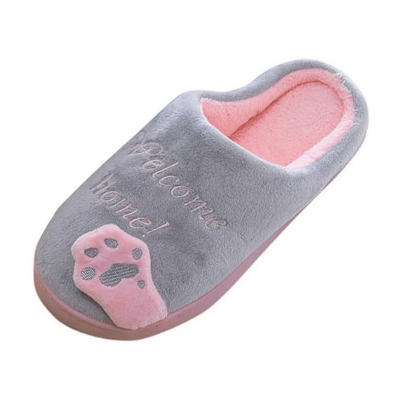 Anuirheih Slippers for Women Indoor Outdoor Plush Warm House Slippers Soft Soled Bedroom Non-Slip Shoes Couple Winter(Gray)