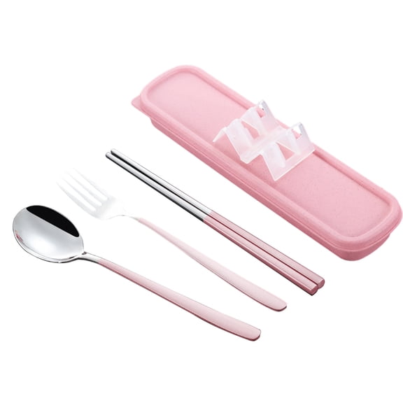 Anuirheih Stainless Steel Kitchenware Set of 4, College Essentials Reusable Silverware for Lunch Camping School Picnic Travel, Includ Fork Spoon ChopsticksPink)