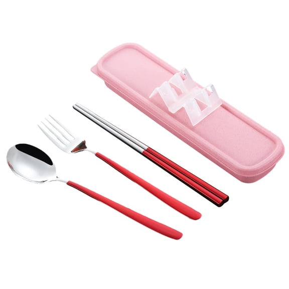 Anuirheih Stainless Steel Kitchenware Set of 4, College Essentials Reusable Silverware for Lunch Camping School Picnic Travel, Includ Fork Spoon ChopsticksRed)