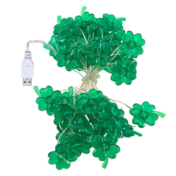 Anuirheih String Lights 6.5 Ft 20 Leds, St. Patrick's Day Decoration Green Shamrocks LED String Light USB Clovers Lights