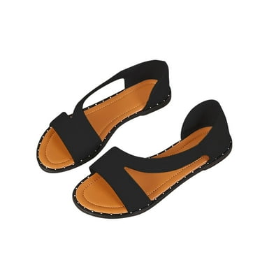 Anuirheih Summer European And American Beach Sandals Open Toe Flat Women's Shoes Sandals Women Clearance(Black)