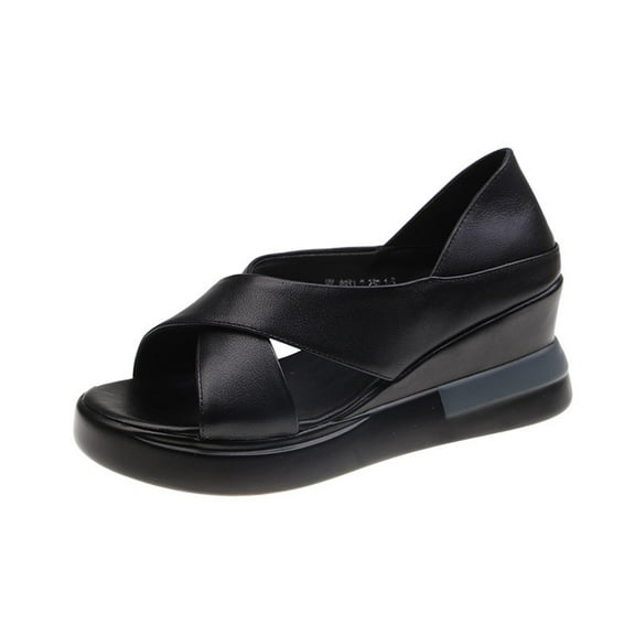 Anuirheih Summer Ladies Shoes Casual Women's Sandals Flat Wedge Heels Sandals Sandals Women (Black)