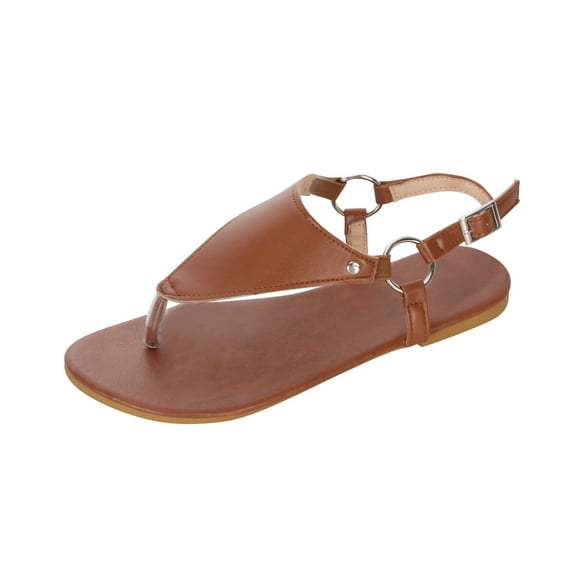 Anuirheih Summer Ladies Shoes Flip Flops Casual Women's Sandals Roman Beach Sandals Clearance(Brown)
