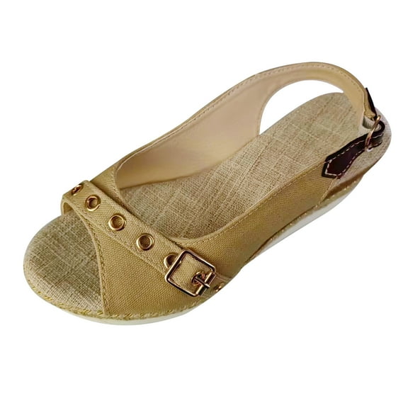Anuirheih Summer Ladies Shoes Wedge Heel Sandals Solid Color Casual Women's Sandals Sandals Women (Beige)