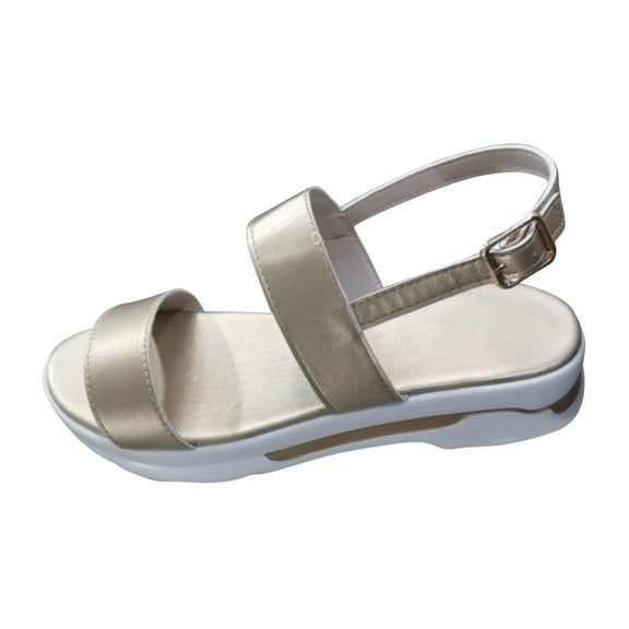 Anuirheih Summer Ladies Women Flat Thick Soled Shoes Fashion Casual Beach Sandals Sandals Women (Gold)