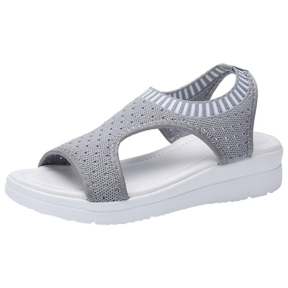 Anuirheih Summer Washable Orthopedic Slide Sport Sandals, Comfy Knit Thick Bottom Fish Mouth Casual Sandals Mesh Soft Sole Casual Women's Shoes(Gray)
