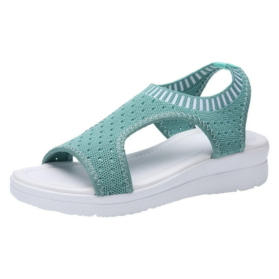 Anuirheih Summer Washable Orthopedic Slide Sport Sandals, Comfy Knit Thick Bottom Fish Mouth Casual Sandals Mesh Soft Sole Casual Women's Shoes(Mint Green)