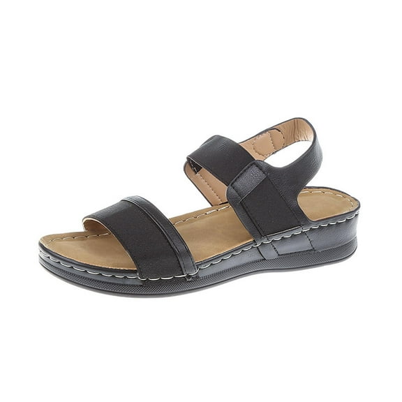 Anuirheih Summer Women Thick Bottom Slope Heel Shoes Beach Roman Casual Slippers Sandals Sandals Women (Black)