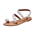 thumbnail image 1 of Anuirheih Summer Womens Lace Flower Open Toe Casual Shoes Flats Comfortable Roman Sandals Sandals Women (White), 1 of 9