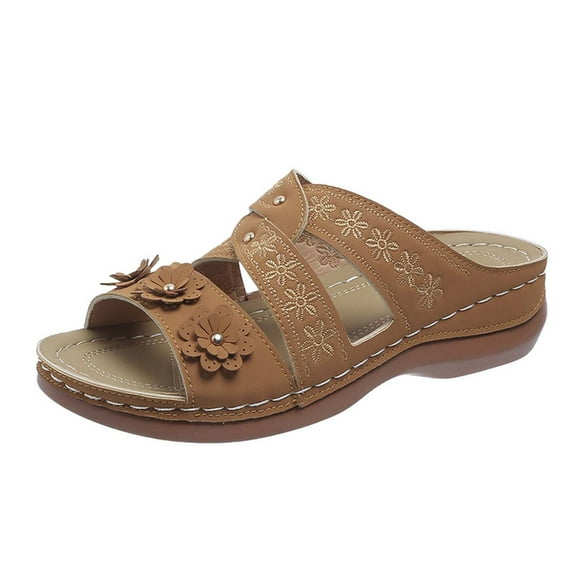 Anuirheih Wedge Heel Fish Mouth Thick Sole Large Shoes Multi Color Embroidery Cool Drag Girl Sandals Women (Brown)