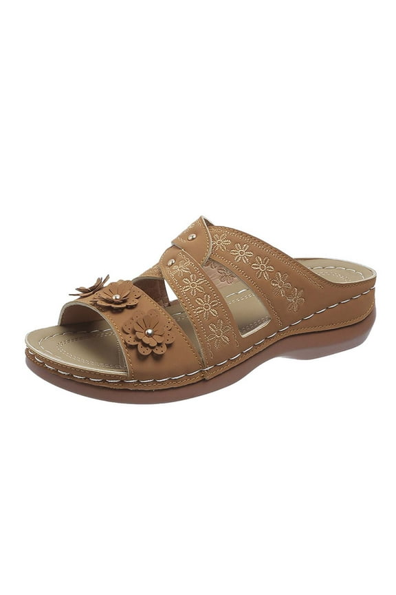 Anuirheih Wedge Heel Fish Mouth Thick Sole Large Shoes Multi Color Embroidery Cool Drag Girl Sandals Women (Brown)