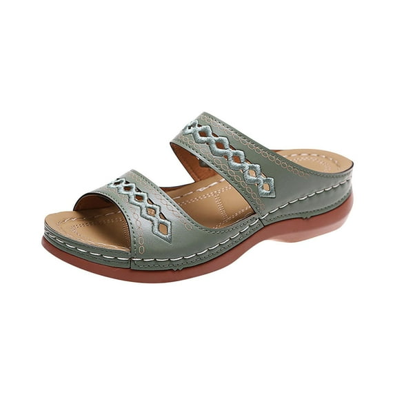 Anuirheih Wedge Low Heel Slippers Sandals for Women Slip On Wedge Sandals with Arch Support, Summer Casual Open Toe Sandals(Green)