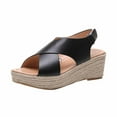 thumbnail image 1 of Anuirheih Wedge Sandals for Women, Linen Straw Open Toe Sandals Crisscross Ankle Buckle Strap Slide Wedges Beach Shoes(Black）, 1 of 6