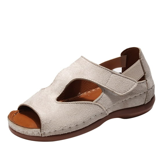 Anuirheih Wedge Sandals for Women, Platform Wedge Sandals with Arch Support, Summer Casual Low-heeled Open Toe Sandals Walking Shoes(Beige)