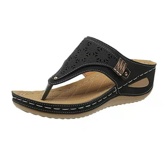 Anuirheih Wedge Sandals for Women Summer Flip Flops Beach Comfortable Walking, Slip On Casual Slide Sandals(Black)