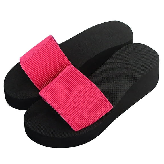 Anuirheih Wedge Slippers for Women, Colorful Mid Sole Thick Plat Sandals Casual Slip-On Wedge Open Toe Summer Sandal(Hot Pink)