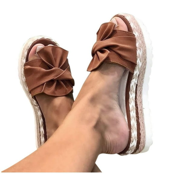 Anuirheih Wedge Slippers for Women, Thick Plat Sandals Casual Slip-On Wedge Open Toe Summer Sandal(Brown）