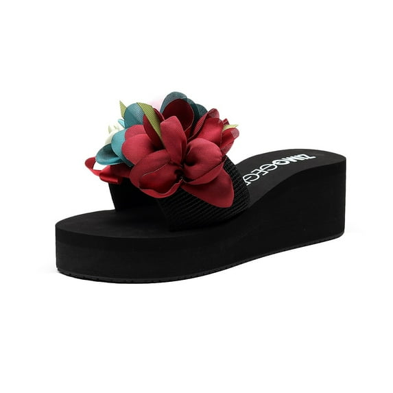 Anuirheih Wedge Slippers for Women, Thick Plat Sandals Casual Slip-On Wedge Open Toe Summer Sandal(Wine)