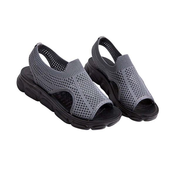 Anuirheih Woman Sandals Thick Bottom Fish Mouth Washable Sport Sandals Mesh-Knit Open-Toe Soft-Sole Sandals Sandals Women (Gray)