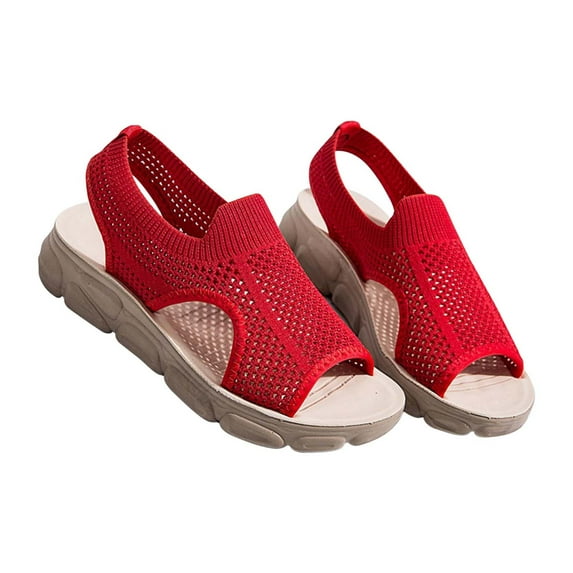 Anuirheih Woman Sandals Thick Bottom Fish Mouth Washable Sport Sandals Mesh-Knit Open-Toe Soft-Sole Sandals Sandals Women (Red)