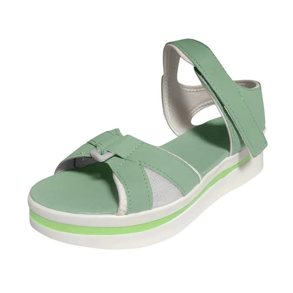 Anuirheih Women Ladies Fashion Slope Heel Sandals Comfortable Round Toe Causal Sandals Shoes Sandals Women (Green)