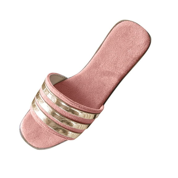 Anuirheih Women Plain Slippers Slip On Sandals Slides Casual Peep Toe Beach(Khaki)