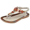 thumbnail image 1 of Anuirheih Women Sandals Flat Bohemian Jeweled Sandals Elastic Strap Dress Casual Summer Beach Sandals Flip Flops Sandals(Beige）, 1 of 5