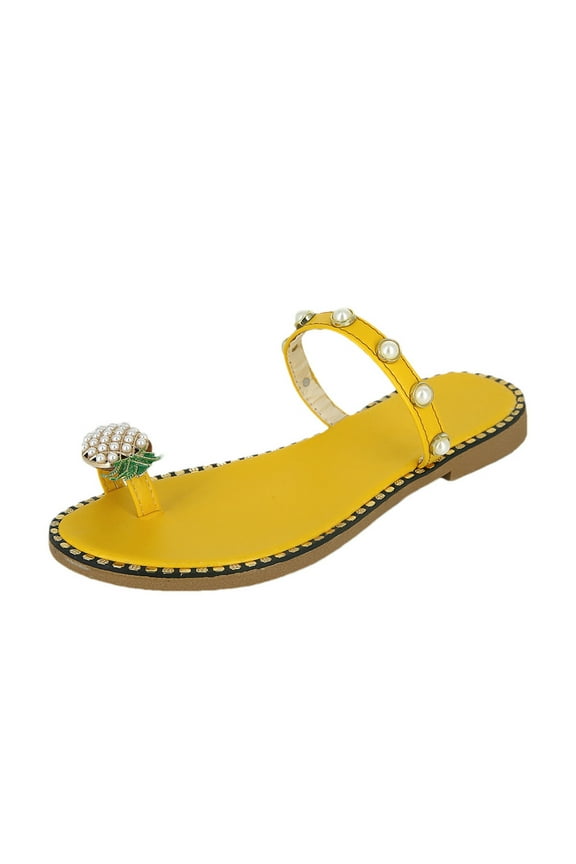 Anuirheih Women Summer Pineapple Sandals Clip Toe Flip Flops Boho Casual Slippers Beach Shoes (Yellow)