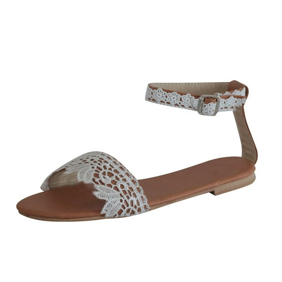 Anuirheih Women's Casual Vacation Breathable Cute Buckle Lace Flat Sandals Sandals Women (White)