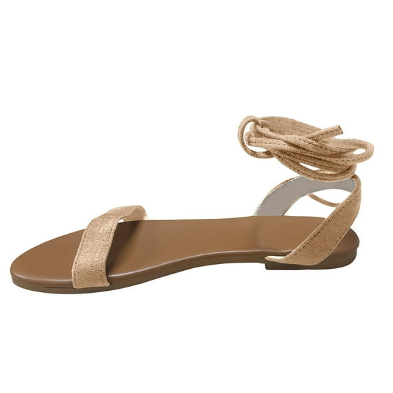 Anuirheih Women's Casual Vacation Fashion Open Toe Strap Roman Flat Beach Sandals Sandals Women Clearance(Khaki)