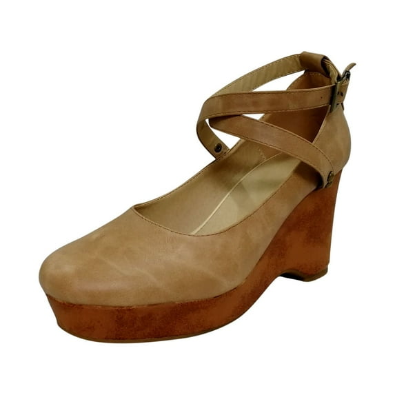 Anuirheih Women's Cute Casual Buckle High Heeled Thick Heeled Shallow Shoes Sandals Women (Beige)