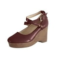thumbnail image 1 of Anuirheih Women's Cute Casual Buckle High Heeled Thick Heeled Shallow Shoes Sandals Women (Wine), 1 of 6