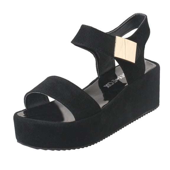 Anuirheih Women's Fashioh Summer Solid Peep Toe Casual Wedge Shoes Ladies Sandals Sandals Women (Black)