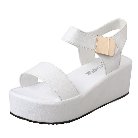 Anuirheih Women's Fashioh Summer Solid Peep Toe Casual Wedge Shoes Ladies Sandals Sandals Women (White)