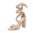 thumbnail image 1 of Anuirheih Women's Fashion Open Toe Sandals Solid Color Casual Comfortable High-heel Chunky Heel Lace-up Sandals Sandals Women Clearance(Beige), 1 of 5