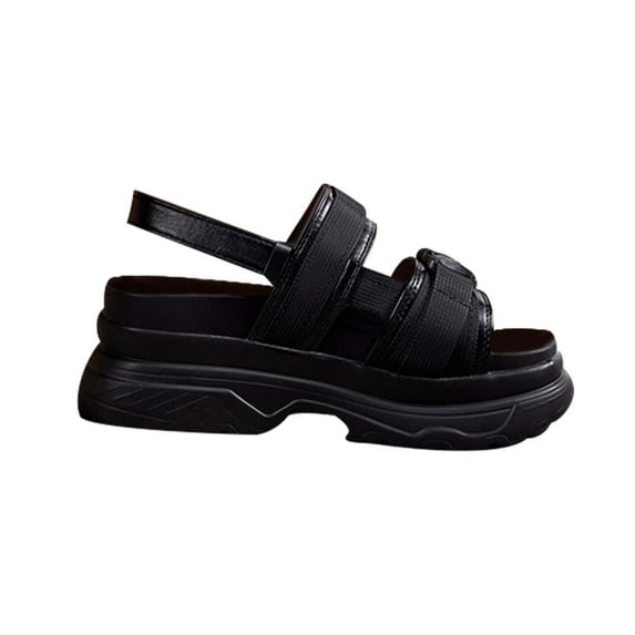 Anuirheih Women's Fashion Round-toe Solid Color Sandals Thick Bottom Buckle Casual Sandals Sandals Women (Black)