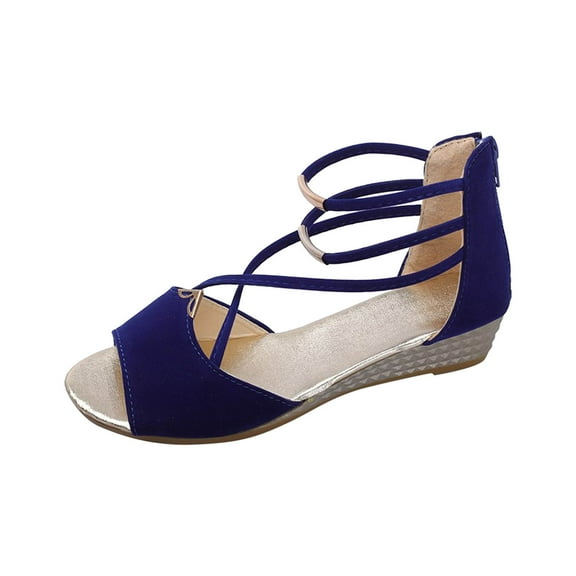 Anuirheih Women's Fish Mouth Slippers Poe Heel Belt Bag Heel Back Zipper Roman Sandals Sandals Women (Blue)