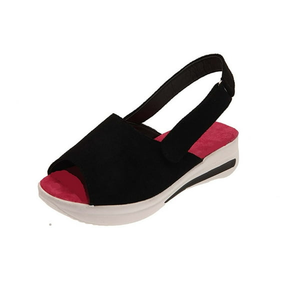Anuirheih Women's Fish Mouth Wedge Sandals for Women, Summer Casual Slippers Sandals Open Toe with Arch Support Orthopedic Comfortable Walking Sandals(Black)